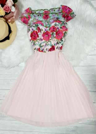 Сукня міді з вишивкою ніжна нарядна сукня вишивка рожева плісе міді плаття квіти 44 святкова сукня розпродаж5 фото