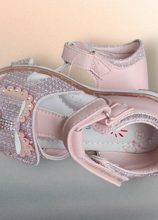 Розовые босоножки сандалии для девочки с бантиком закрытые8 фото