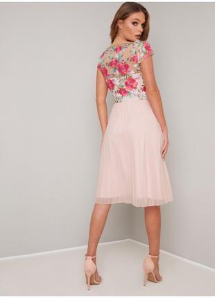 Сукня міді з вишивкою ніжна нарядна сукня вишивка рожева плісе міді плаття квіти 44 святкова сукня розпродаж4 фото