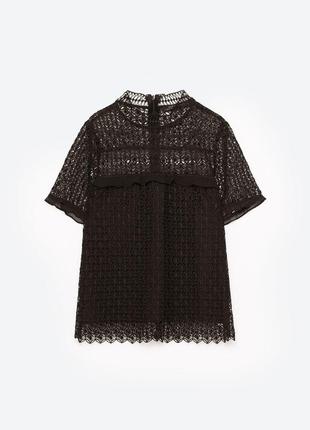 Плетеная ажурная блуза zara lace guipure top - s2 фото