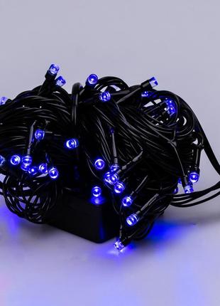 Гирлянда нить 6м на 100 led лампочек светодиодная черный провод 8 режимов работы синий2 фото