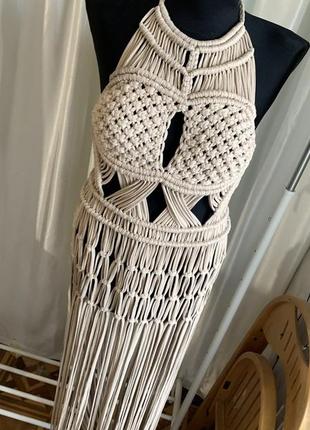Платье макраме (туника, парео, длинное пляжное платье, плетеная одежда)