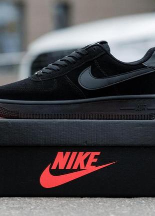 Кроссовки мужские черные nike air force 1 low full black замшевые повседневные кеды найк айр форс лоу