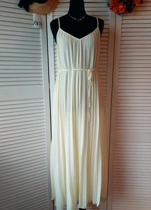 Платье сарафан миди плиссе бледно жёлтое s-m h&m3 фото