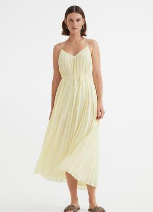 Платье сарафан миди плиссе бледно жёлтое s-m h&m7 фото