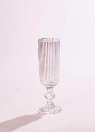 Келих для шампанського фігурний прозорий ребристий з товстого скла набір 6 шт rainbow2 фото
