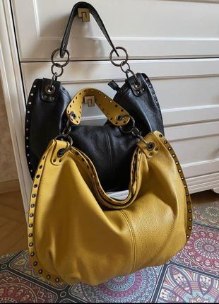 Сумка шкіряна італія натуральна шкіра жовта гірчична шкарпетка