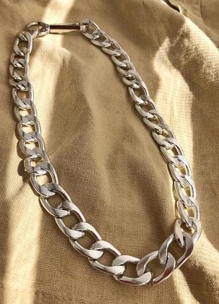 Крупная серебряная цепь, большая цепочка чокер, серебряная цепь на шею, массивная цепочка5 фото