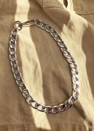 Крупная серебряная цепь, большая цепочка чокер, серебряная цепь на шею, массивная цепочка
