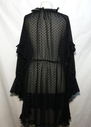 Летнее черное прозрачное платье в блестящий горох, нарядное женское плаття з рюшами.2 фото