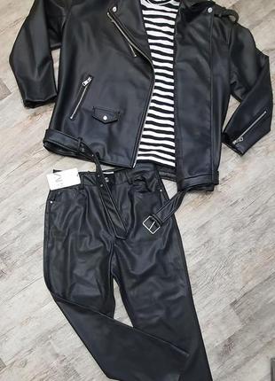 Zara брюки, штаны mom-fit с экокожи. новая коллекция. шикарное качество6 фото