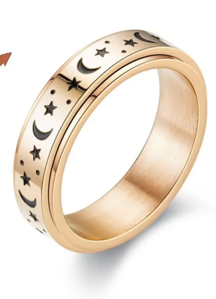 Нержавеющее кольцо антистресс крутящаяся звезды месяц4 фото