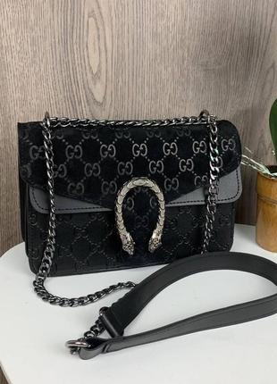 Женская замшевая сумочка клатч с подковой в стиле гучи, мини сумка на цепочке "gr"