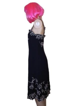 Редкая находка. винтажное черное шелковое платье minuet с цветочной вышивкой. расклешенный крой2 фото