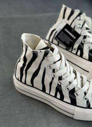 Converse chuck taylor all star high zebra масивні кеди анімалістичні чорно білі конверс на високій платформі черно белые кеды на высокой подошве4 фото