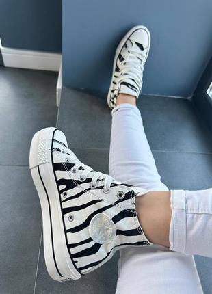 Converse chuck taylor all star high zebra масивні кеди анімалістичні чорно білі конверс на високій платформі черно белые кеды на высокой подошве1 фото