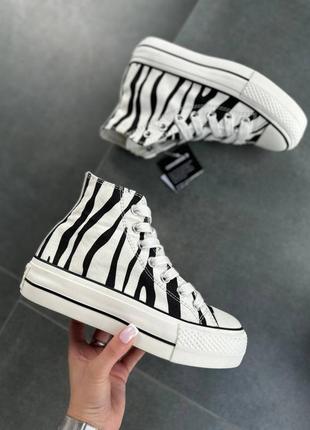 Converse chuck taylor all star high zebra масивні кеди анімалістичні чорно білі конверс на високій платформі черно белые кеды на высокой подошве2 фото