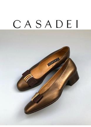 Casadei винтажные туфли кожаные на низком каблуке лоферы дизайнерские бант