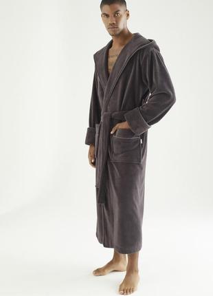 Халаты мужские длинные домашний на поясе, мужской махровый халат велюровый с длинным рукавом коричневый 2xl4 фото