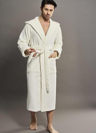 Красивый мужской махровый халат турция, домашний мужской халат унисекс nusa 1430 кремовый l/xl2 фото