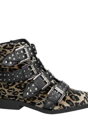 Бархатные леопардовые ботинки с ремешками la strada 38  70€