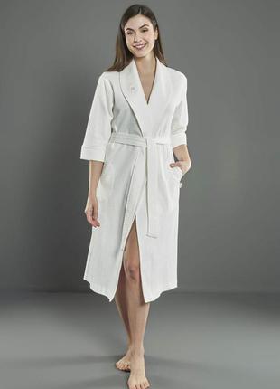 Кремовый женский халат из хлопка на запах трикотажный турецкий nusa 0493, молодежный весенний халат женский s6 фото