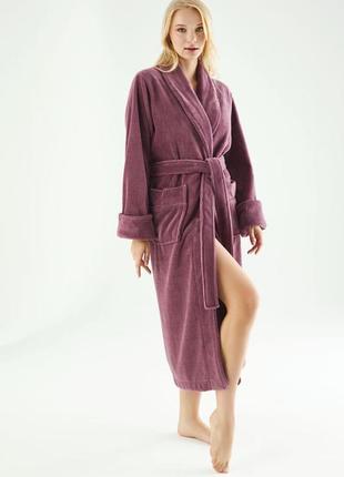 Халат для женщин фуксия теплый махровый однотонный домашний, халат махровый женский банный пушистый с поясом s4 фото