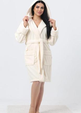Женский теплый махровый однотонный халат домашний с карманами, халат махровый женский банный теплый пушистый с поясом с капюшоном6 фото