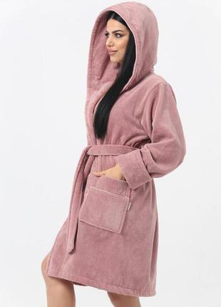 Женский теплый махровый халат розовый однотонный домашний, халат махровый женский банный пушистый с поясом5 фото