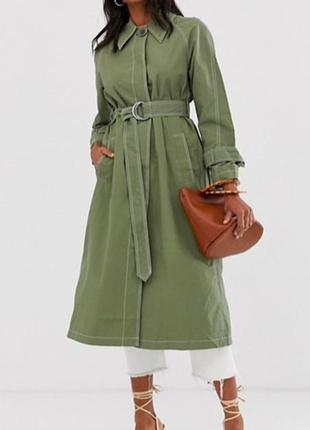 Тренч asos хакі з контрастними відстрочками новий з бірками, розмір m