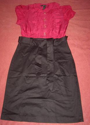 Платье офисное- верх бордо.низ черный хлопок элостан р.xxs - . h&m
