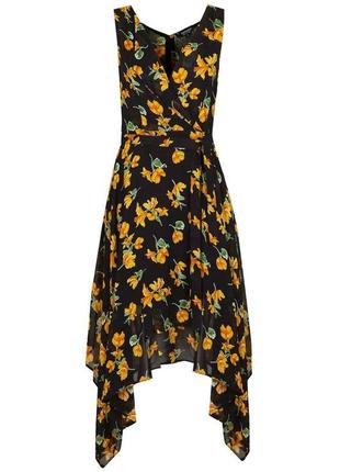 Асимметричное платье в цветах с поясом topshop л / дефект на фото