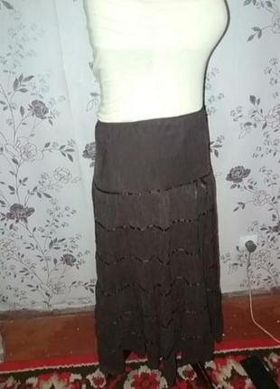 Несравненная шикарная шелковая жатая юбка макси шоколадного цвета 50-52 размер3 фото