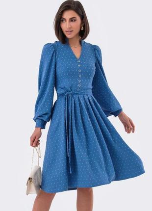 Платье с расклешенной юбкой v-образным вырезом объемными длинными рукавами с манжетами2 фото