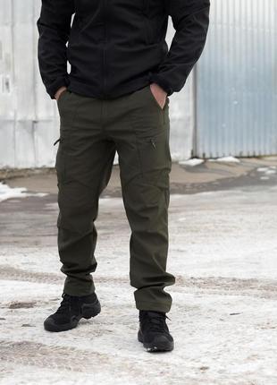 Тактичні штани softshell брюки карго демісизонні теплі softshell ешелон оливковий колір4 фото