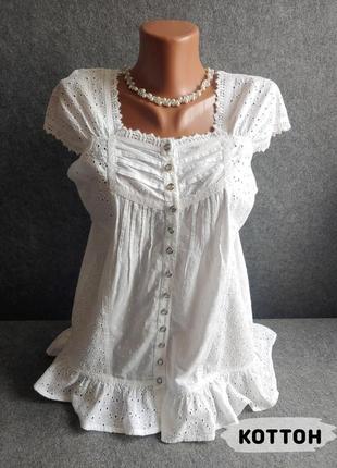 Белая коттоновая нарядная блуза из прошвы 48-50 размера