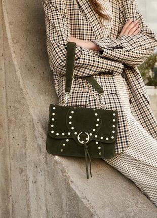 Женская замшевая сумочка хаки на цепочке zara1 фото