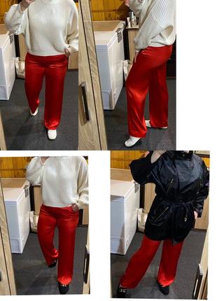 Шикарные красные широкие атласные штаны ,zara,p.s-m2 фото