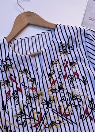 Удлиненная блуза в полоску. ярусная рубашка вышиванка5 фото