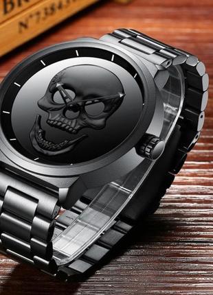 Металевий чоловічий наручний годинник з черепом у стилі philipp plein чорний