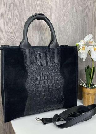 Женская сумка черная через плечо под рептилию, небольшая женская сумочка змеиная "kg"