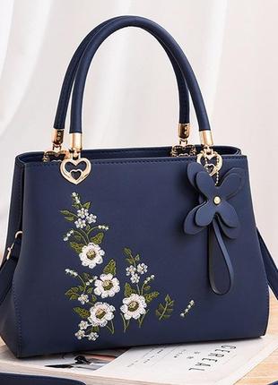 Модна жіноча сумка з вишивкою квітами, сумочка на плече вишивка квіточки "kg"6 фото