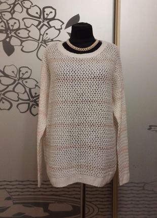 Брендовый акриловый ажурный  свитер джемпер пуловер большого размера