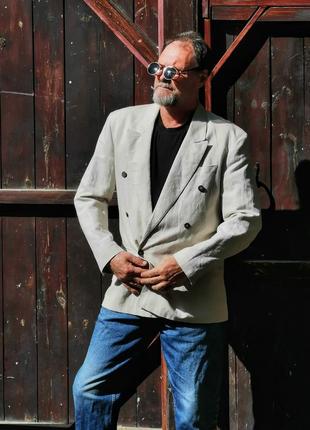 Лляний піджак двобортний чоловічий льон коттон бавовна вінтажний