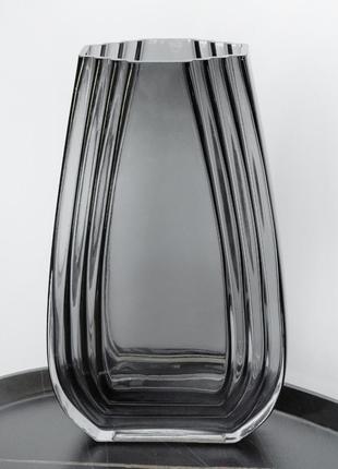 Стеклянная декоративная ваза для цветов "серый контур", 28 см, декор для дома