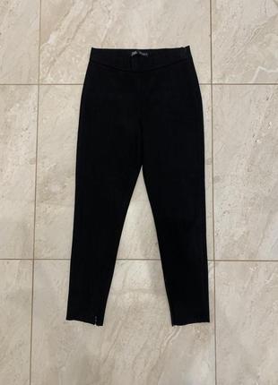 Брюки брюки zara велюровые замшевые черные женские1 фото