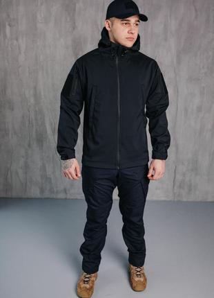 Тактический костюм мужской куртка softshell (куртка и штаны) штани rip-stop цвет темно-синий1 фото