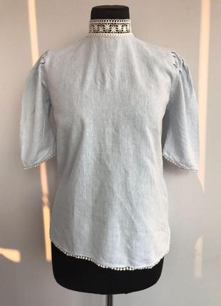Zara s 7609/643 блуза с кружевным воротником5 фото
