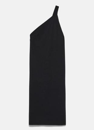 Платье zara открытая спина со шлейкой по косой черное6 фото