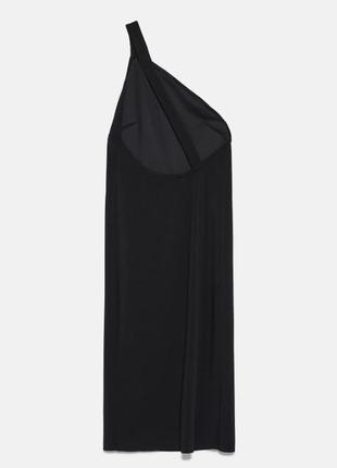 Платье zara открытая спина со шлейкой по косой черное3 фото
